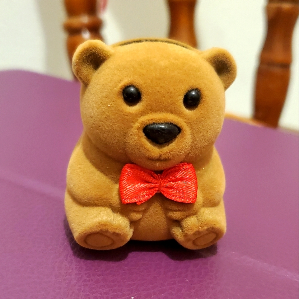 🍒🍒 Cute Furry Bear with Red Bow Tie Jewelry Gift Box